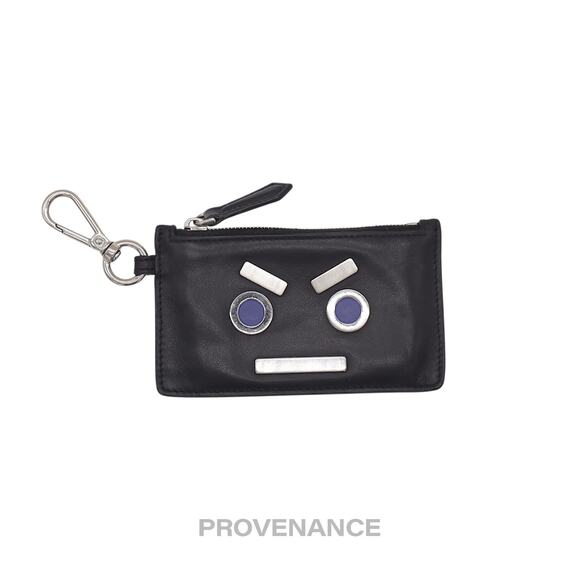 🔴 Fendi Face Key Pouch Cles - Black Leather - Picture 1 of 13